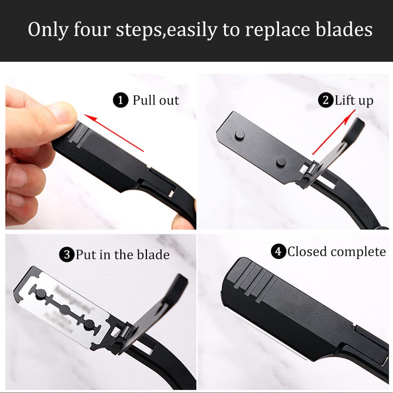 [Australia] - BB Professional Straight Razor Kit - 20 Double-Edged Stainless Steel Blades - Close Shaving Men's Manual Straight Razor - Black/Gold BB 