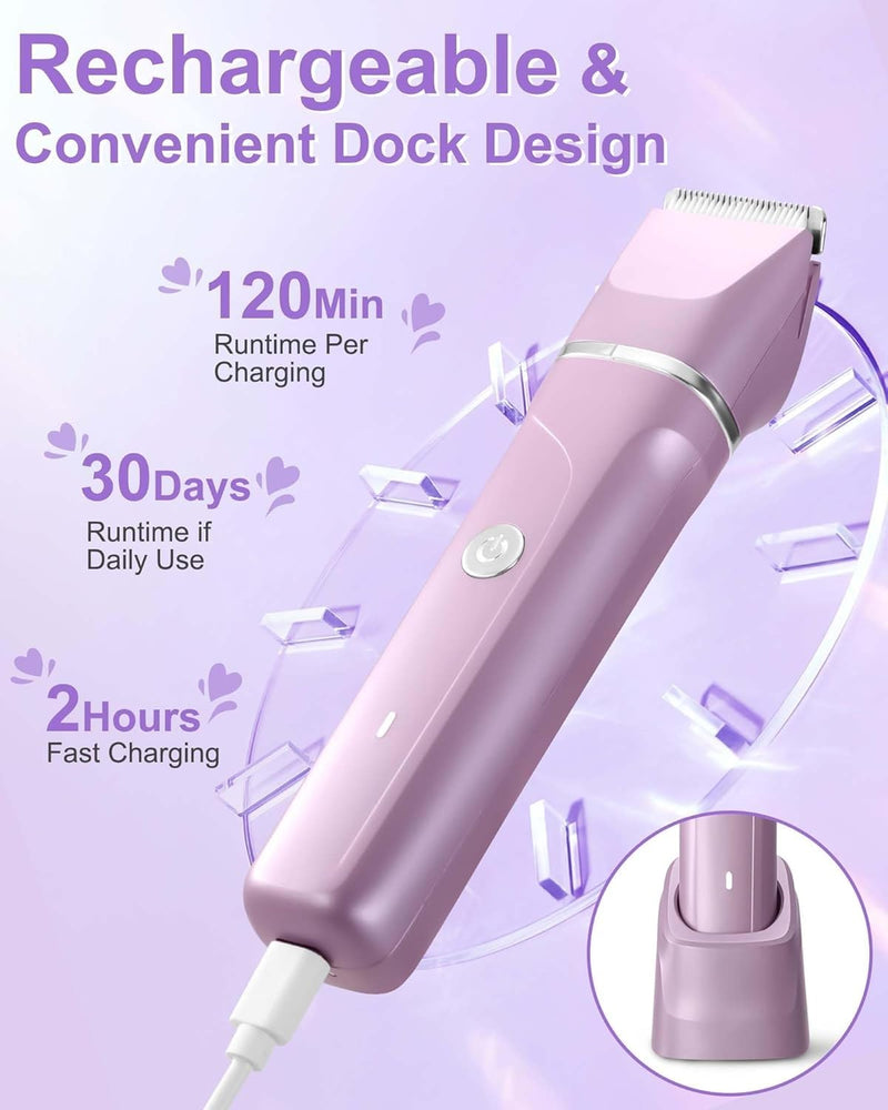 [Australia] - AREYZIN Bikini Trimmer for Women,Painless Electric Shaver for Women,3 in 1 Pubic Hair Trimmer,USB Recharge Dock,Replaceable Ceramic Blade Heads,IPX7,Personal Shaver Kits,Purple Pruple 