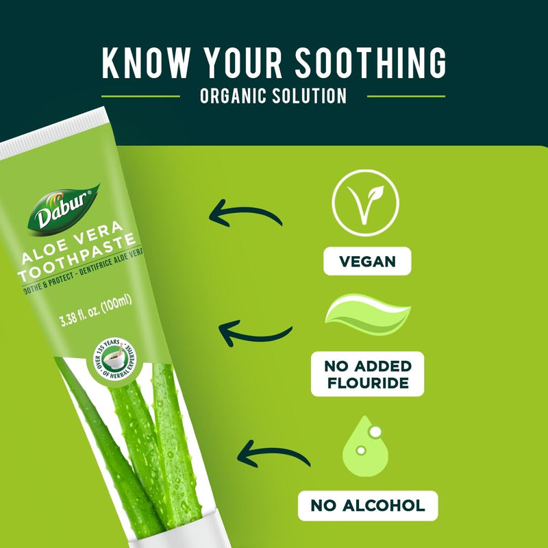 [Australia] - Dabur Herbal Toothpaste - Oral Care with All Natural, Fluoride-Free Formula and Healthy Toothpaste Bliss- Infused Brilliance for a Naturally Fresh Breath - Aloe Vera 100ml (Pack of 3) 1.13 Fl Oz (Pack of 3) 