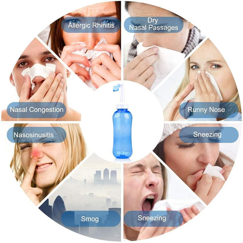 Neti Pot,Sinus Rinse Kit,Neti Pot Sinus Rinse,300ml Neti Pot Sinus Rinse Kit with 60 Packets Nasal Wash Salt and Thermometer Sticker, Nasal Sinus Rinse Kit for Adult & Kid (300ml)