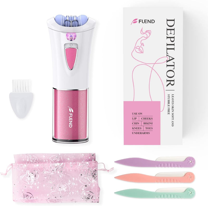 [Australia] - Mini Epilator, Facial Hair Remover for Women, Full Body Smooth Glide Epilator, Portable Electric Lady Shaver for Face, Armpits, Arms, Bikini, and Legs, with 9-Tweezers with LED for Precision Pink-mn-10 