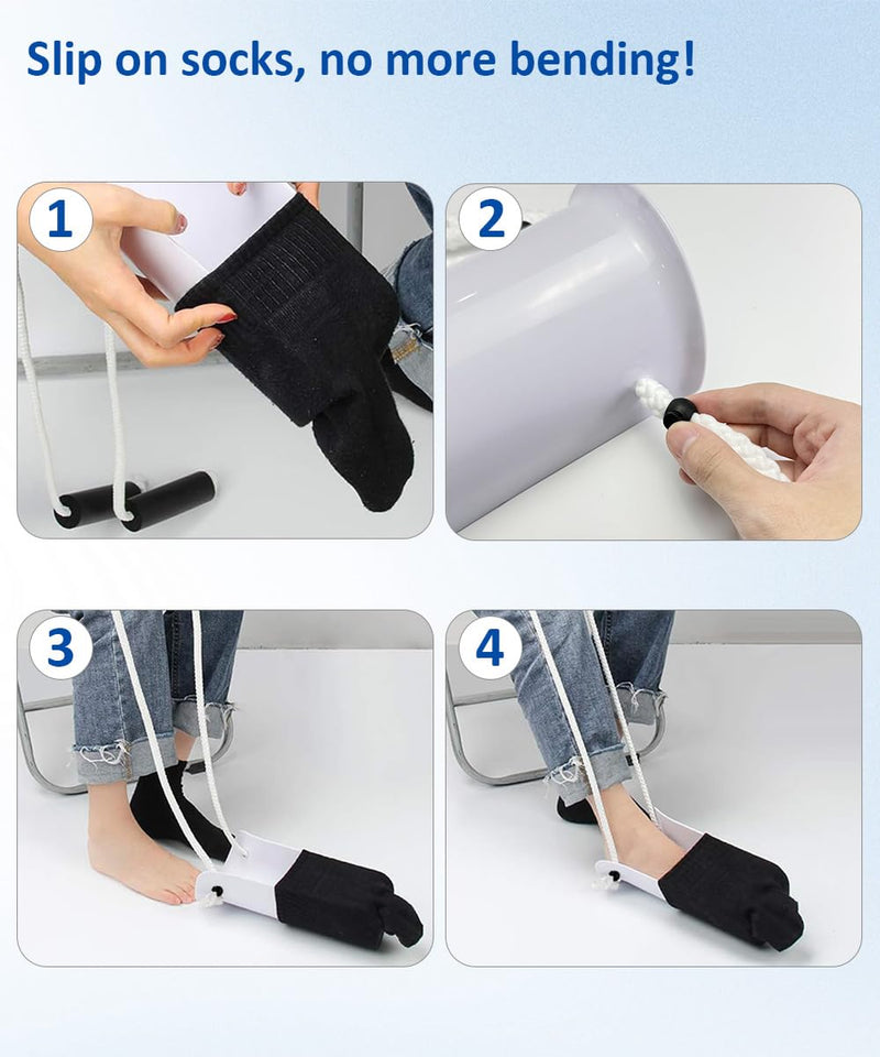 [Australia] - Sock Aids for Putting On Socks, No Bending Flexible Sock Aid Device with Shoe Horn Long-Handle Back Scratcher for Seniors/Disabled, Easy On and Off Sock Helpers (Basic) Basic 