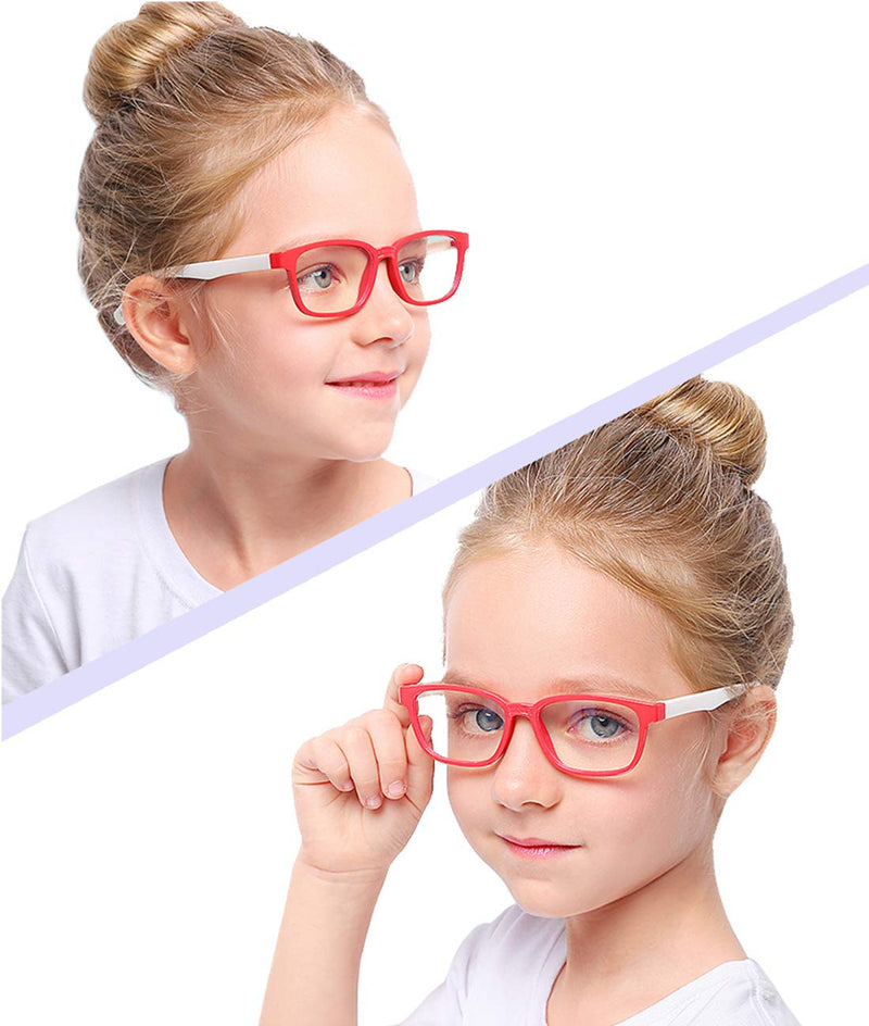 [Australia] - Kids Blue Light Blocking Glasses 2 Pack, Anti Eyestrain & UV Protection, Computer Gaming TV Phone Glasses for Boys Girls Age 3-9 (Transparent Purple+ Transparent Pink) Transparent Purple+ Transparent Pink 