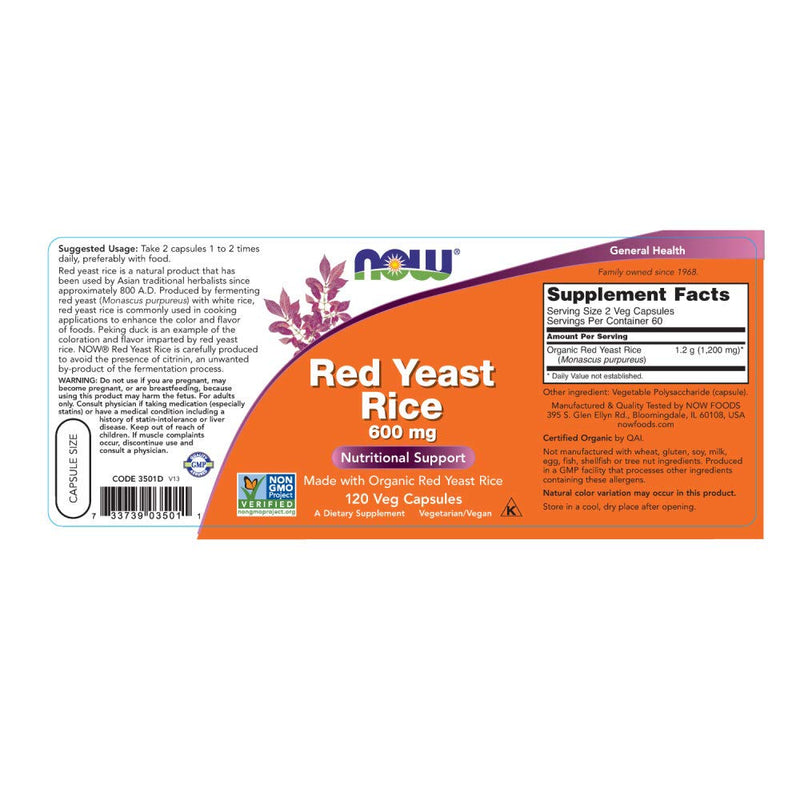 Now Foods Red Yeast Rice 600 Milligrams, 120 Veggie Caps