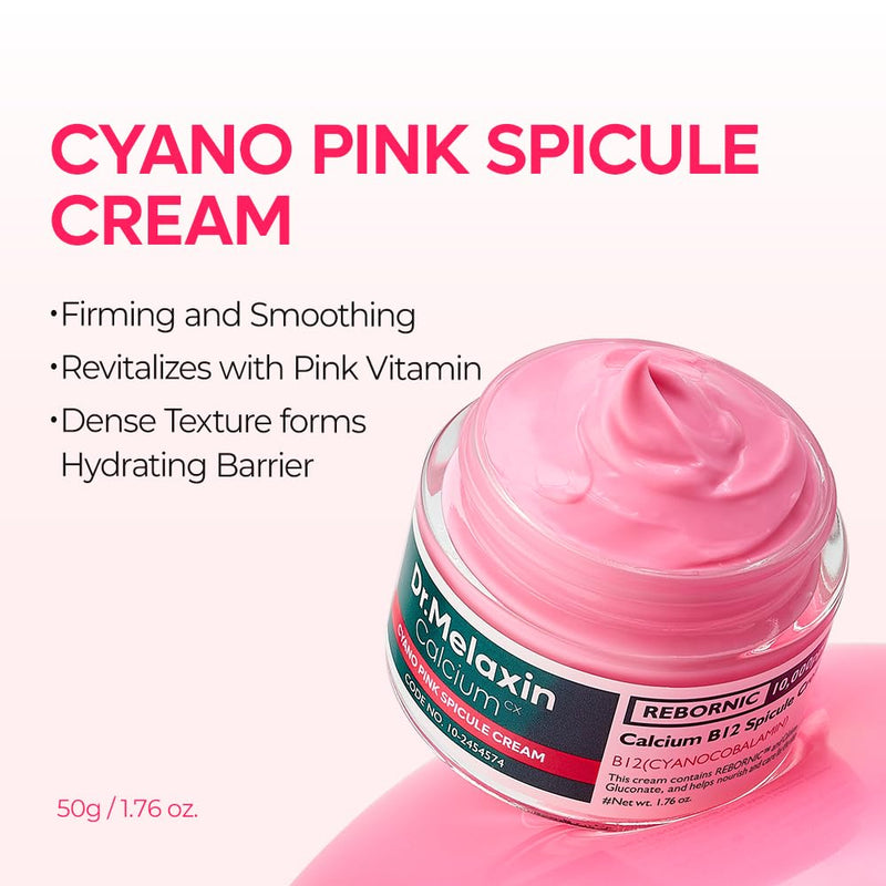 Dr.Melaxin Cyano Pink Spicule Cream with Calcium & Vitamin B12, Spicule Treatment for Dark Circles & Fine Lines, Niacinamide for Hydrating & Firming, 1.69 fl.oz