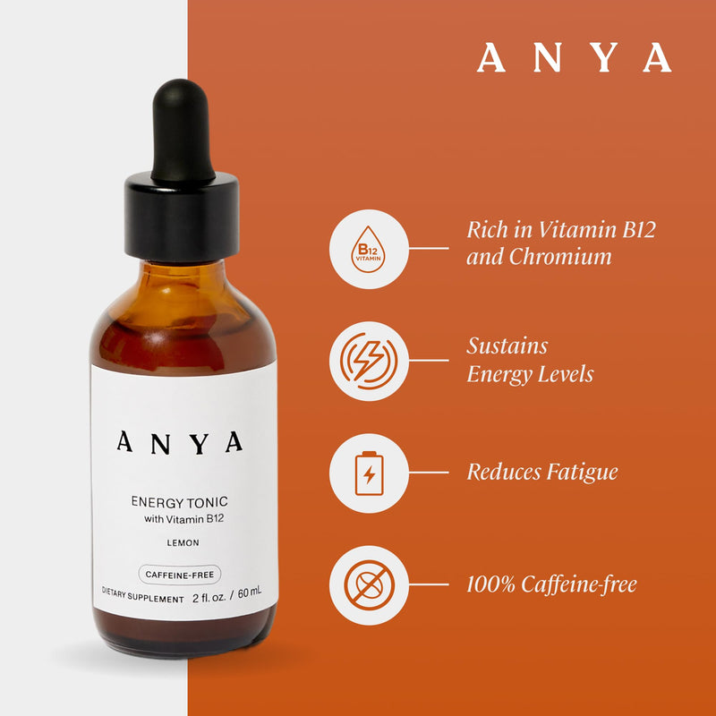 ANYA Postpartum Energy Drops, 2 fl oz, 15 Servings, Vitamin B12 | Vitamin B12 & chromium liquid supplement. Caffeine-free, non-GMO, gluten-free formula with 15 servings