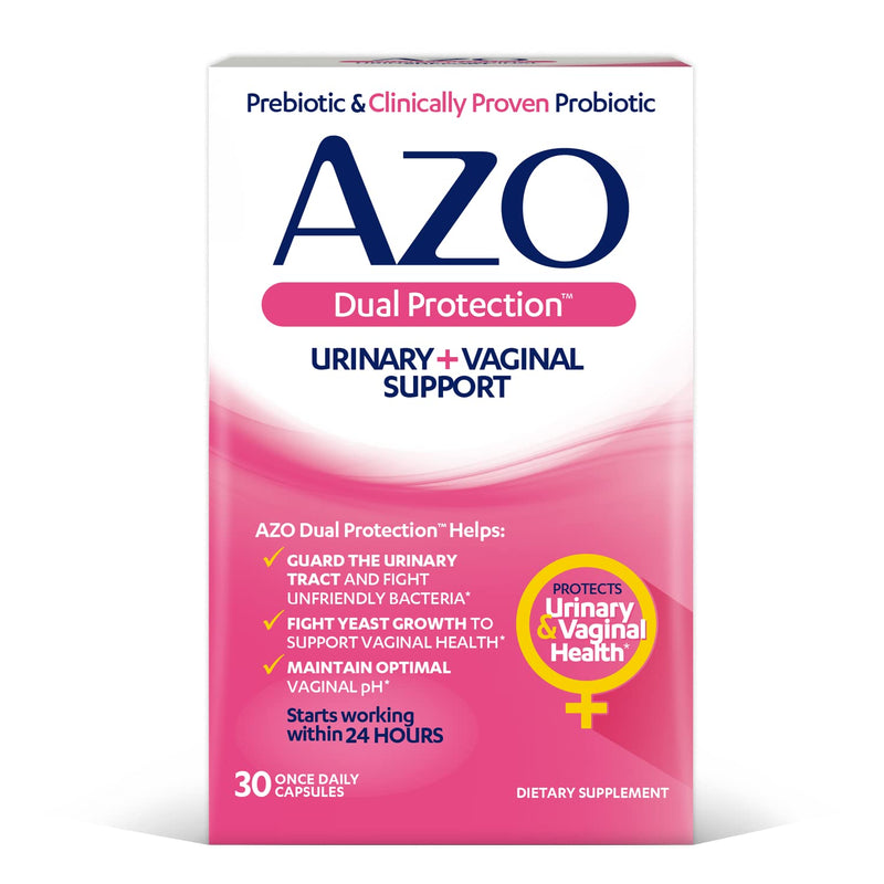 AZO Dual Protection Urinary & Vaginal Probiotic 30ct + UTI Test Strips 3ct