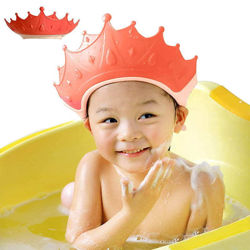 [Australia] - Shower Cap Shield for Kids, Visor Hat for Eye and Ear Protection for 0-9 Years Old Children, Cute Crown Shape Makes the Baby Bath More Fun (Pink) Pink 