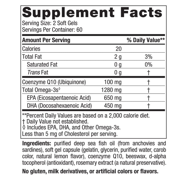 [Australia] - Nordic Naturals Ultimate Omega + CoQ10, Lemon - 120 Soft Gels - 1280 mg Omega-3 + 100 mg CoQ10 - Heart Health, Cellular Energy, Antioxidant Support - Non-GMO - 60 Servings Unflavored 120 Count (Pack of 1) 