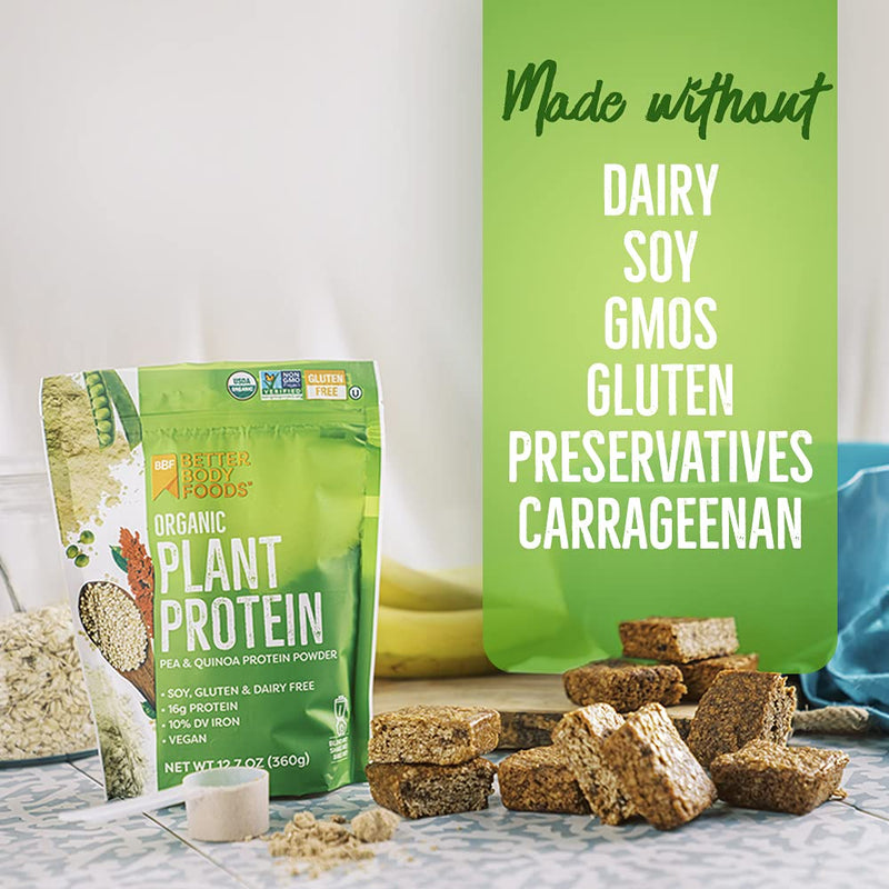 [Australia] - BetterBody Foods Organic Plant Based Protein Powder, - 16g of Protein, Vegan, Low Net Carbs, Gluten Free, Dairy Free, No Sugar Added, Soy Free, Non-GMO, 12.7 Ounces 