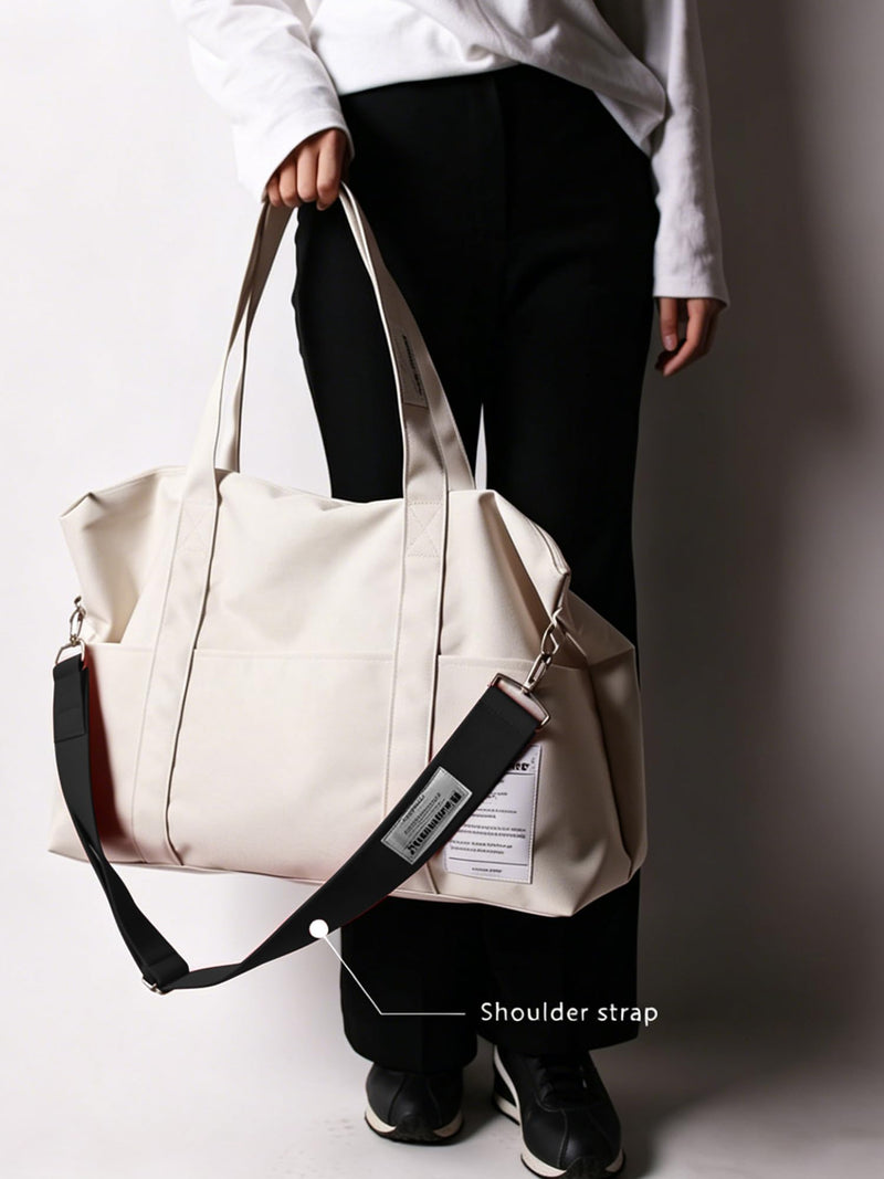 Large Capacity Travel Duffle Bag, Cream Carry On Weekender Bag with Detachable Adjustable White Shoulder Strap Set for Overnight Gym Vacation Trip