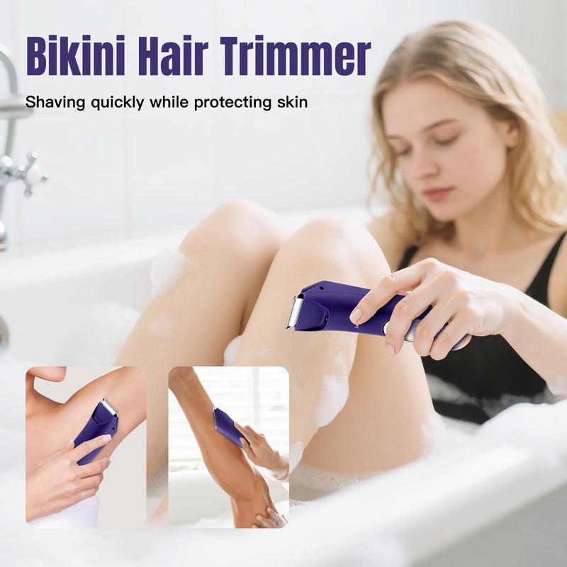 [Australia] - RESUXI Electric Bikini Trimmer for Women,Pubic Hair Trimmer Ceramic Blade Electric Razors Shaver for Underarm Leg Arm Body Hair Private Area,Wet/Dry IPX7 Waterproof Rechargeable LCD Display LED Light Purple 
