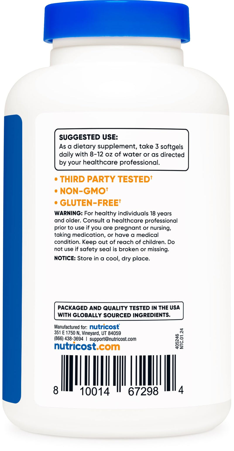 Nutricost Omega 3 Fish Oil - 2500MG, 120 Softgels (40 Serv) - Fish Oil, Wild Caught! 1200mg EPA 850mg DHA - Non-GMO, Gluten Free Unflavored 120 Count (Pack of 1)