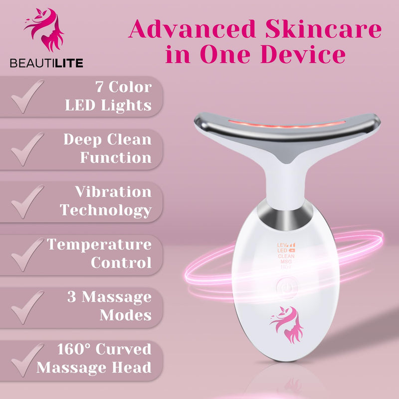 Red Light Therapy for Face, Facial Massager, Skin Tightening & Anti-Aging Face Lift Device, True Beauty Glow Facial Massager, 7-in-1 LED Facial Sculptor White