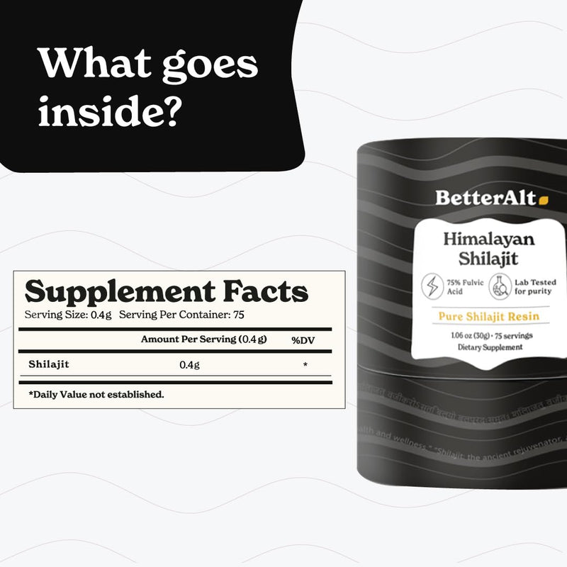 [Australia] - BetterAlt Pure Himalayan Shilajit Resin High Potency for Men & Women| 75 Servings for Energy Boost & Immune Support, 85+ Trace Minerals, 75%+ Fulvic Acid, with Lab Test Report,400mg 1.06 Ounce (Pack of 1) 