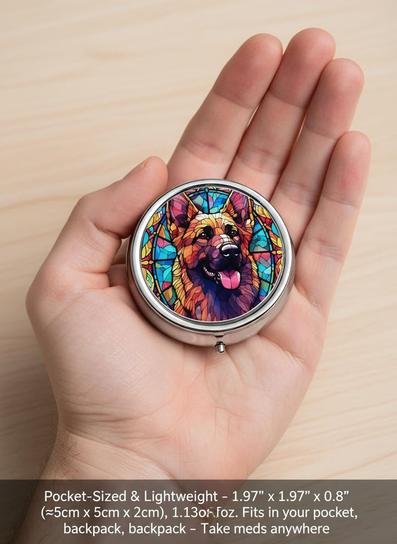 German Shepherd Dog Art Small Box for Pill,3 Compartment Pill Case Travel Medicine,Portable Pocket or Purse Pill Organizer Container Holder Hold Vitamins, Medication, Fish Oil Supplements German Shepherd
