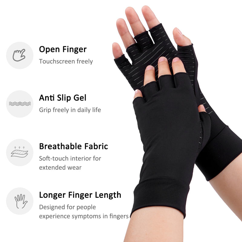 [Australia] - Arthritis Gloves for Women Men, Fingerless Hand Thumb Gloves, Black Small 