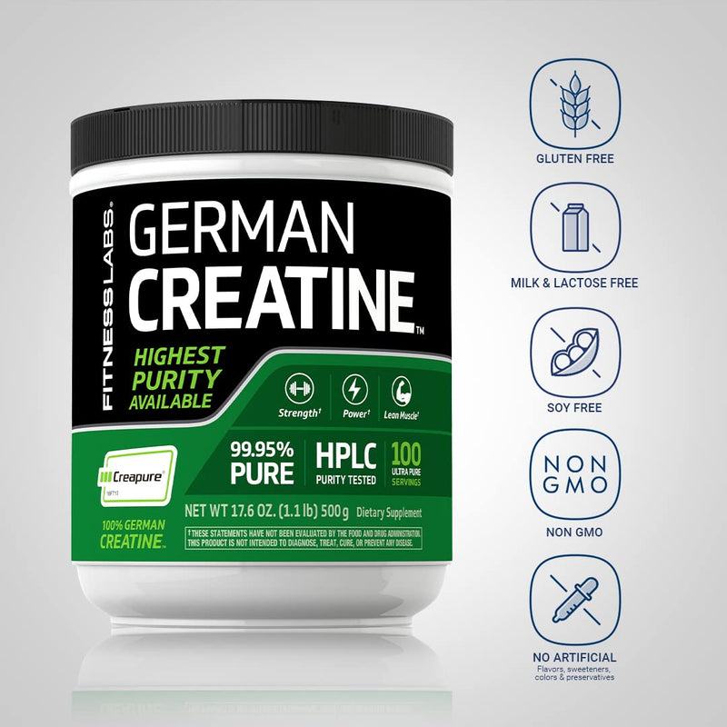 [Australia] - Fitness Labs German Creatine Monohydrate Powder | 1.1 lb | Creapure Fitness Supplement | 100 Servings 100 Servings (Pack of 1) 