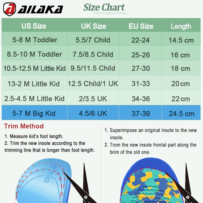 [Australia] - Ailaka Orthopedic Insoles Children, Orthopedic Shoe Insoles Children for Flat Feet, Heel Spurs, Plantar Fasciitis, Metatarsalgia Blue 37-39 EU 25.1cm 
