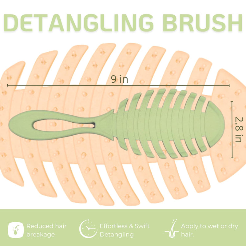 2 Pack - Inatekpro 100% Bio-Friendly Natural Wheat Straw Detangling Brush - Ultra-soft Bristles Detangler Brush For Curly, Straight, Wet & Dry Hair (Green & Orange) Green & Orange