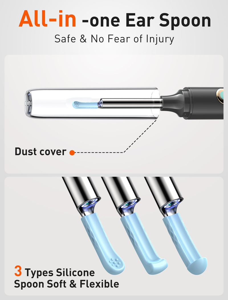 [Australia] - Ear Wax Removal, Ear Cleaner with Camera, Ear Wax Removal Kit with 1080P, Ear Camera Otoscope with Light, Ear Cleaning Kit with Dust Cover for iPhone, iPad, Android Phones(Gray) Gray 