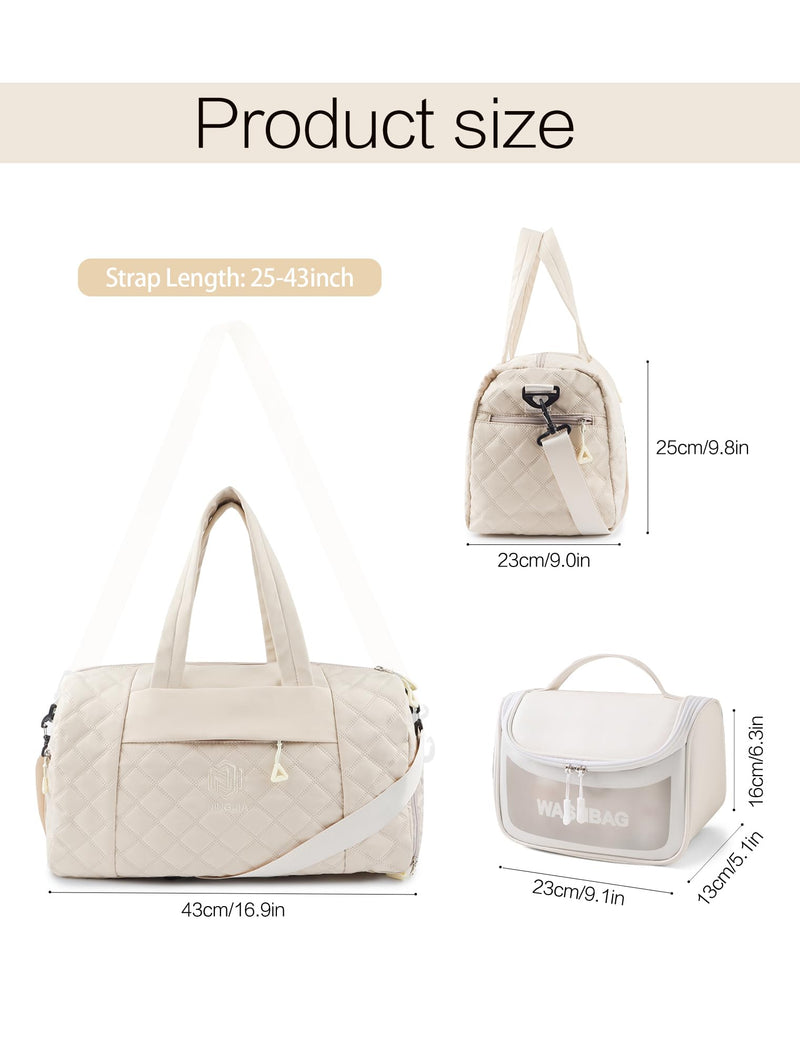 Travel Duffle Bag for Women Weekender Bag Luggage with Toiletry bag Shoe Pocket for Hospital,Gym and Airplane Travel,Beige Beige