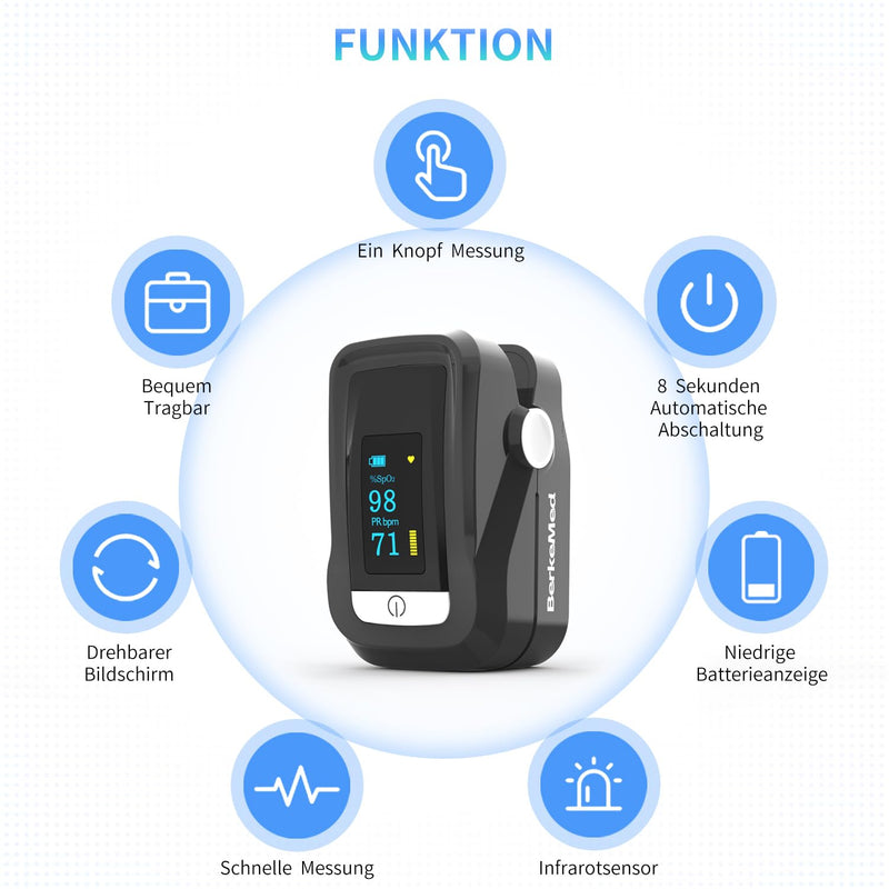 [Australia] - BerkeMed pulse oximeter, oxygen saturation measuring device finger, with OLED screen and lanyard, for children, adults, elderly, families and hospitals 