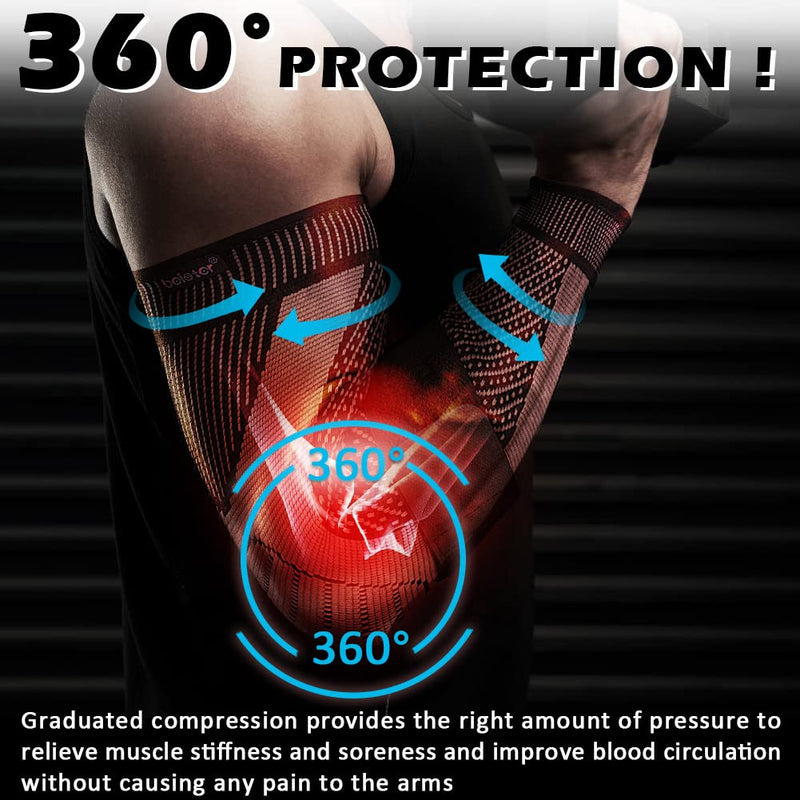 [Australia] - beister Compression Arm Sleeves with Elastic Strap for Men & Women (Pairs), Elbow Braces, 20-30 mmhg Non-Slip Breathable Thick Full Arm Supports for Tennis Elbow, Workouts, Arthritis,Lymphedema,DVT Black L 