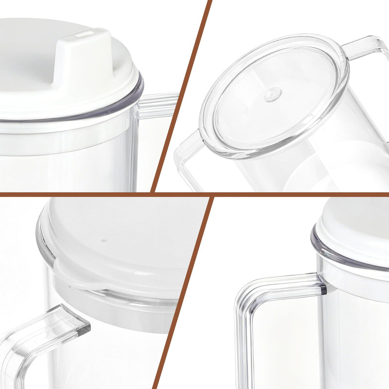 Adult Sippy Cup for Elderly, 10 oz Plastic Spill Proof Cups with 2 Handles for Adult Elderly Care Hospital Drinking Mug Easy to Grasp Handles for Hot and Cold Beverages