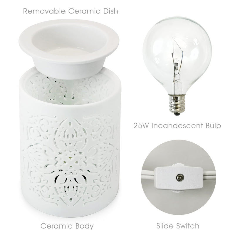 [Australia] - Earnest Living Wax Melt Warmer for Scented Wax Cubes Cake Candle Warmer Wax Melt Electric Ceramic Fragrance Melter Oil Burner White for Home Aromatherapy Gift White 