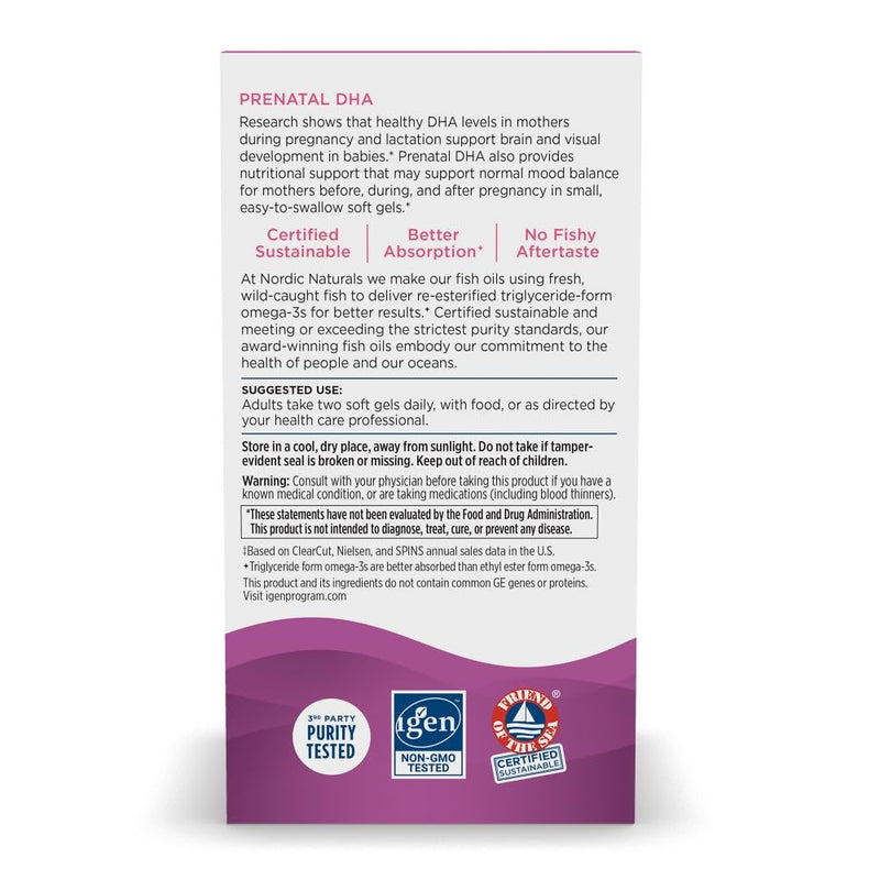 Nordic Naturals Prenatal DHA, Omega-3 + Vitamin D3, Unflavored - 90 Count | 830 mg omega-3 plus 400 IU vitamin D3 per serving supports brain development during pregnancy and lactation. Non-GMO formula 90 Count (Pack of 1)