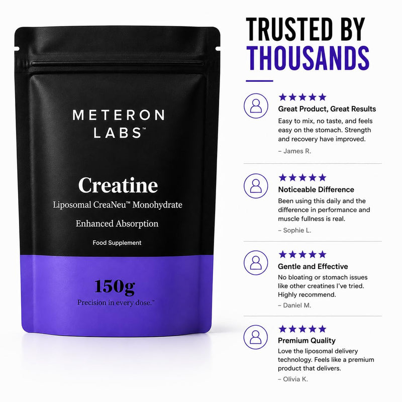 Liposomal Creatine Monohydrate Powder | Micronised Creatine Monohydrate | 5g Creatine Per Serving | Enhanced Liposomal Delivery | Unflavoured Creatine Powder | Vegan | 150g | Meteron Labs UK