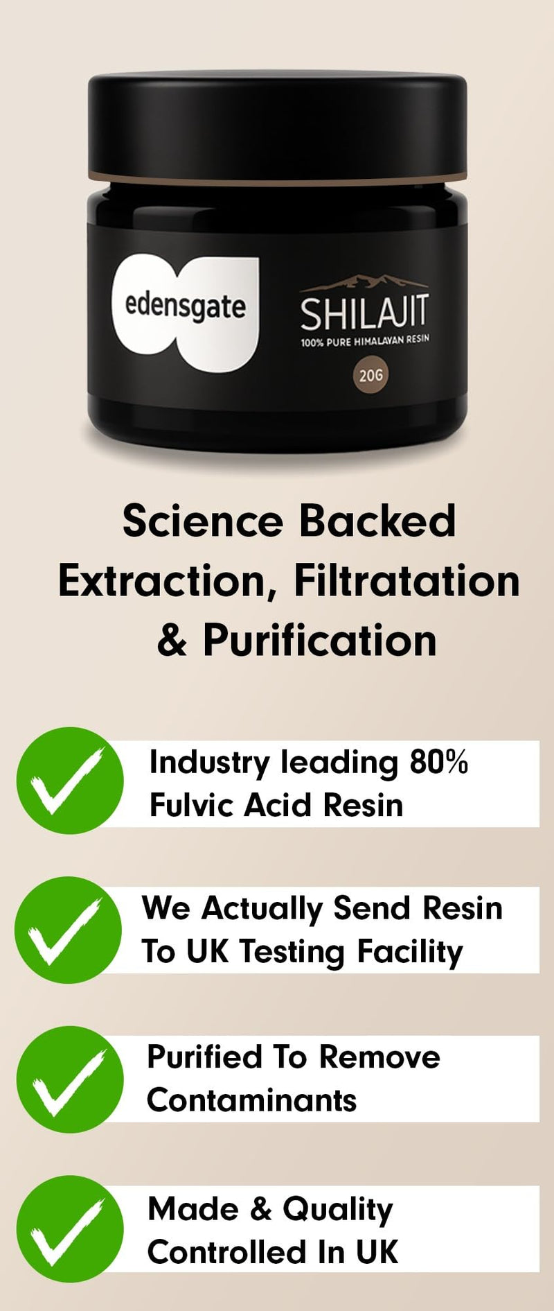 Edensgate Shilajit Resin 20g – Pure Himalayan Shilajit Resin Supplement | Mineral Rich Fulvic Acid Complex | Traditional Ayurvedic Resin | Natural Daily Wellness Support