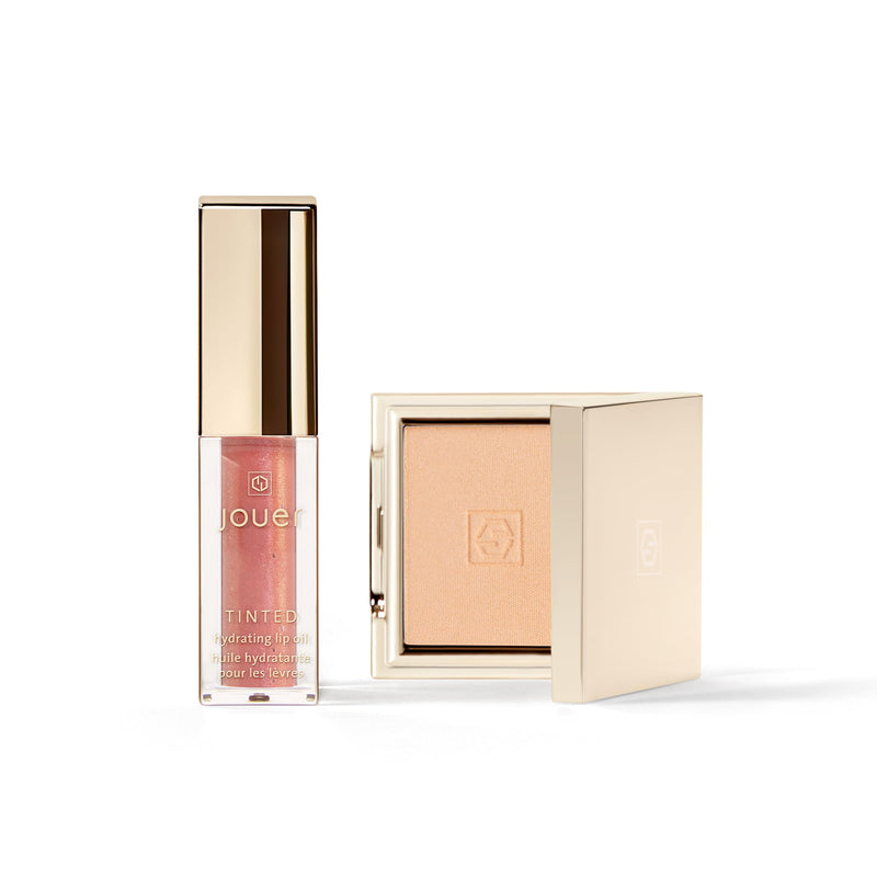 [Australia] - Jouer Radiant Rose Face + Lip Set, Translucent Setting Powder & Shimmer Lip Oil - Blurring Powder - Hydrating Lip Oil - Set Face Makeup 