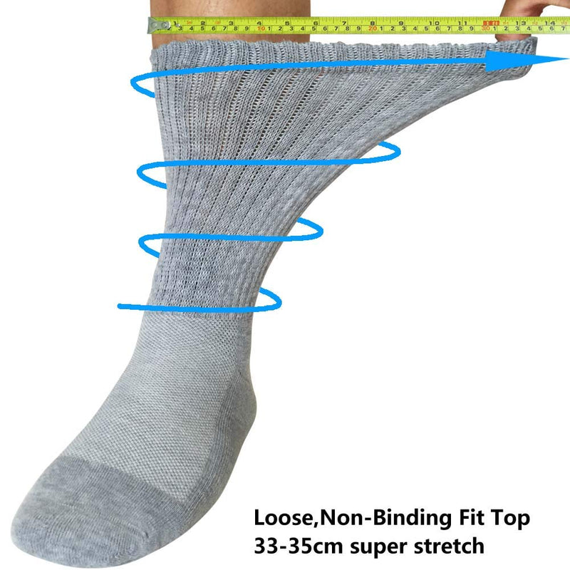 [Australia] - Well Knitting Loose Men's Diabetic Crew Socks,Non-Binding Top,Seamless Toe,Semi Cushion,Breathable Soft Coolmax Socks 4 Pairs Large 4 Pairs Grey Crew Socks 