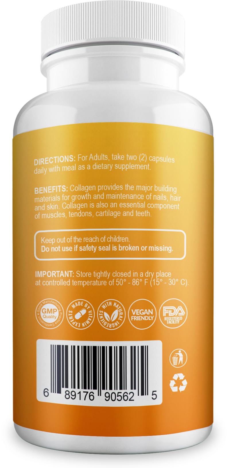 Aura Vitamin Hydrolyzed Collagen with Vitamin C Capsules 500mg Great Energy | Skin, Hair and Nail Support | Hyaluronic Acid Pills - 60ct (2) 2