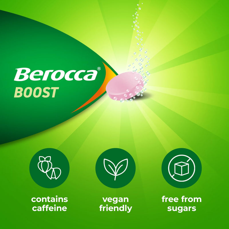 Berocca Boost Effervescent Tablets with Guarana, Caffeine and Vitamin B12, Also Contains Vitamin C and Magnesium, 1 Pack of 20-3 Weeks Supply