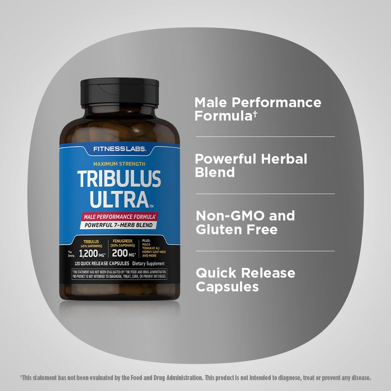 [Australia] - Fitness Labs Tribulus Terrestris for Men | 120 Capsules | Extract Supplement | Complex Blend with Maca, Tongkat Ali, Horny Goat Weed | Maximum Strength | Non-GMO, Gluten Free 