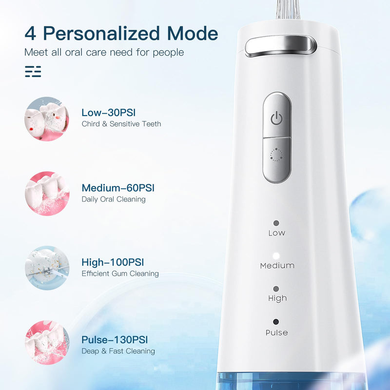 [Australia] - Cordless Water Flossers Picks for Teeth, IPX7 Waterproof Portable Water Flosser with 4 Pressure Modes, 2000mAh Rechargeable Water Dental Flosser for Home Travel (White) White 