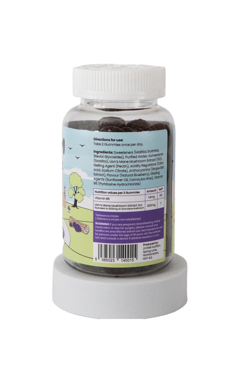 SHRUUM Lions Mane Gummies 2000mg - Mushroom Gummies for Focus & Clarity Without Caffeine - Sugar Free, Vegan, with Vitamin B6 - Blueberry - 60 Gummies (30 Day Supply)