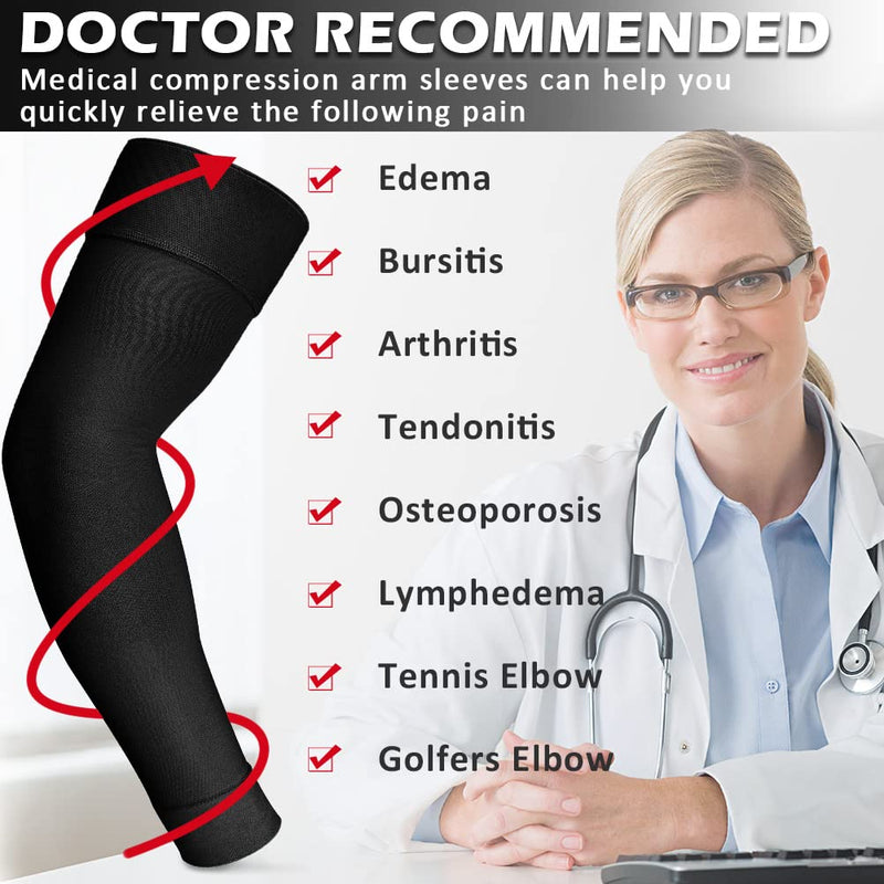 [Australia] - Ailaka Medical Compression Lymphedema Women Men Compression Arm 20-30 mmhg Compression Sleeves with Dotted Silicone Band, Bracelet for Varicose Veins, Lymphedema, Arthritis, Tennis Elbow Black Small (1 Pair) 