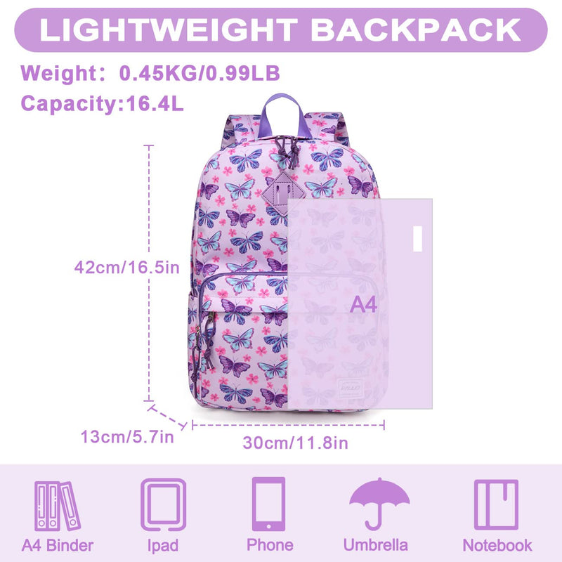 RAVUO Lightweight Butterfly School Backpack Bookbag and Kids Duffle Dance Weekender Travel Bag Set for Girls