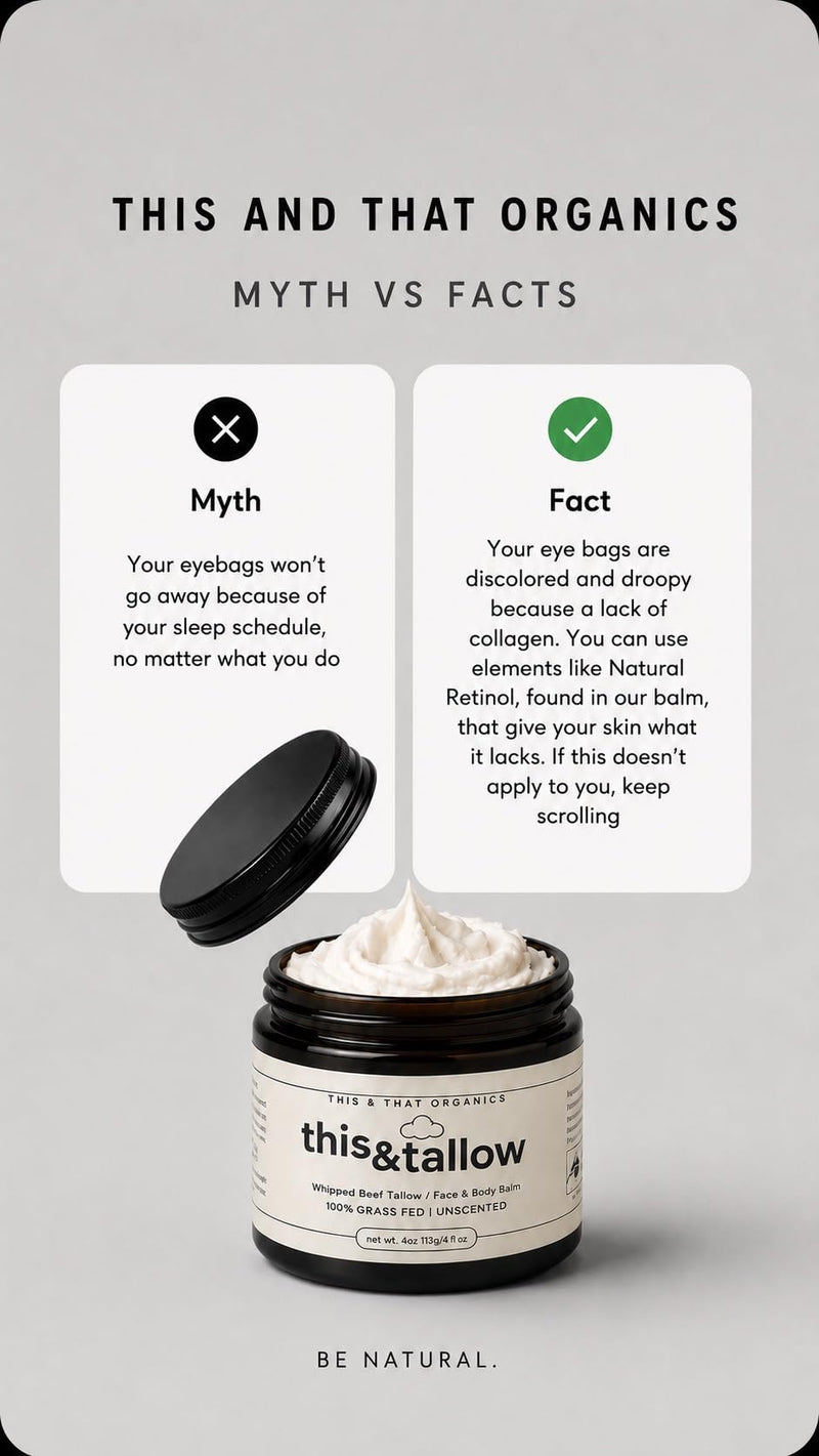 THIS&THAT ORGANICS Under Eye Cream for Dark Circles & Wrinkles - Brightening & Firming Face Moisturizer with Pure Tallow, Vitamin K & Raw Honey, Anti-Aging, Clean Natural Skincare for Women (4oz)