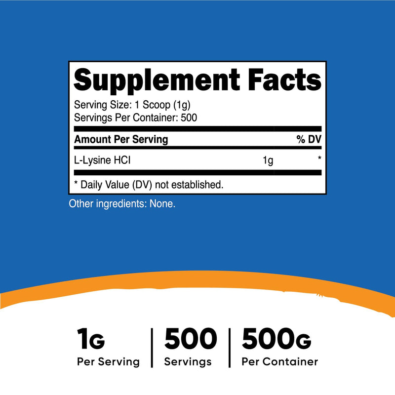 [Australia] - Nutricost L-Lysine Powder 500 Grams - Pure L-Lysine, Non-GMO, Gluten Free Unflavored 500 Servings (Pack of 1) 
