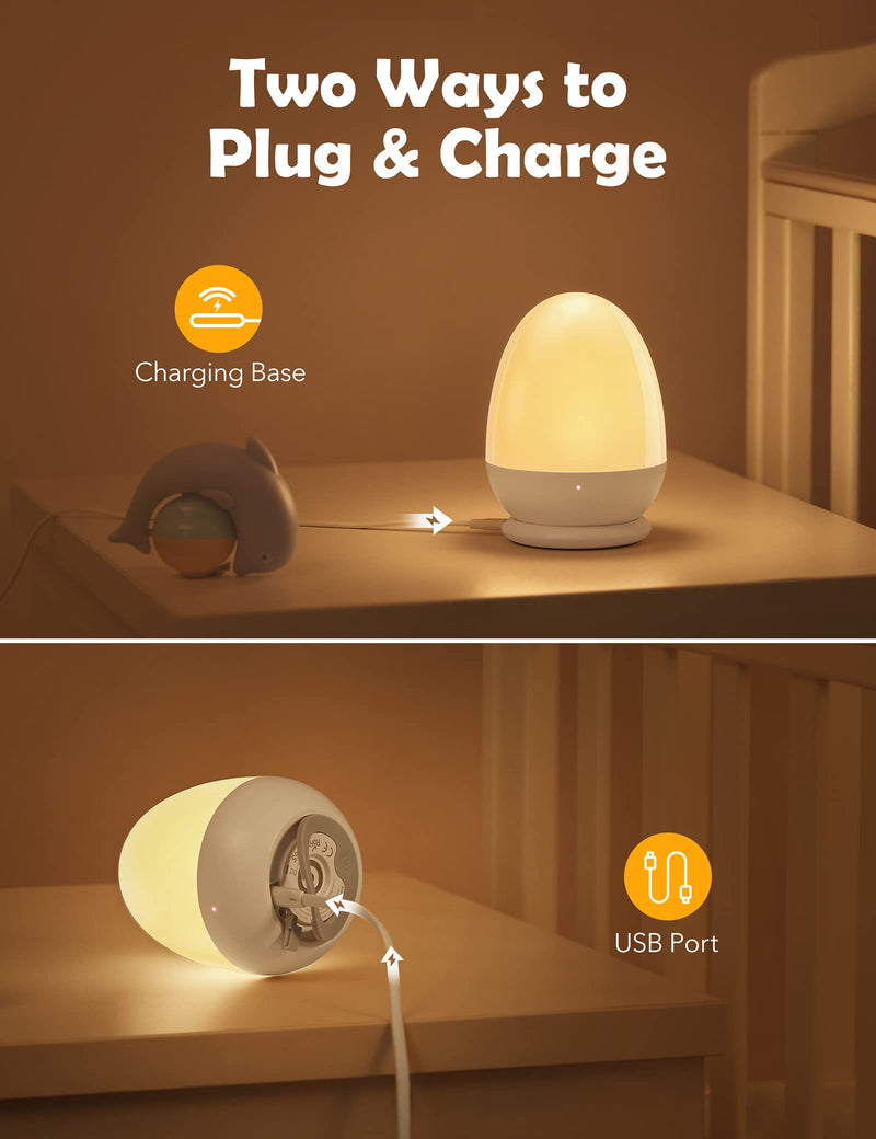 [Australia] - JolyWell Baby Night Light for Kid, Portable Egg Nightlight with Stable Charging Pad, Touch Nursery Night Lamp for Breastfeeding, Toddler Night Light for Bedroom, Timer Setting, ABS+PC, White-2 