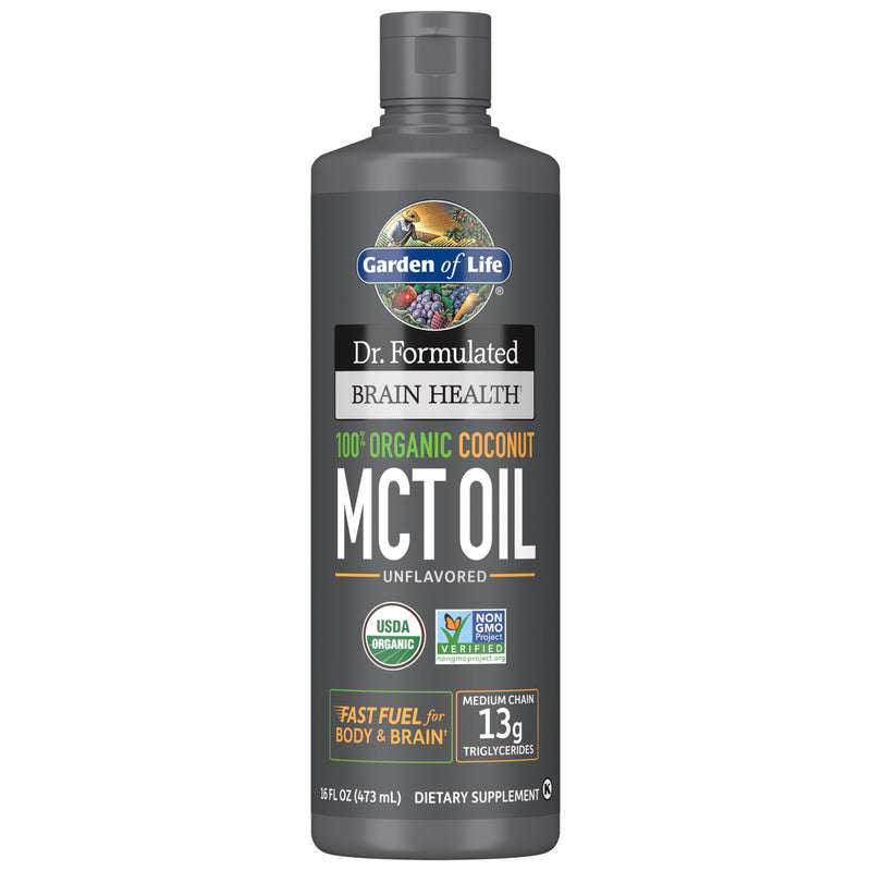 [Australia] - Garden of Life Dr. Formulated Brain Health 100% Organic Coconut MCT Oil 16 fl oz Unflavored, 13g MCTs, Body & Brain Fuel, Certified Non-GMO Vegan & Gluten Free, Hexane-Free 16 Fl Oz (Pack of 1) 