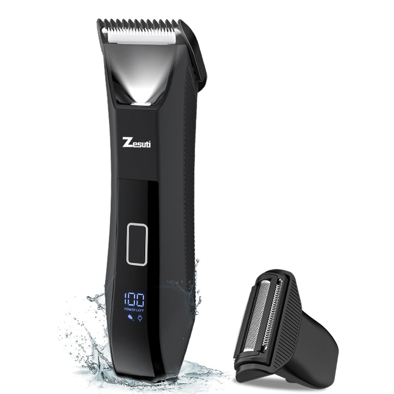 2-in-1 Manscape Trimmer for Men,Body & Groin Hair Trimmers for Men,Bikini Trimmer Women- Wet/Dry Electric Razors for Smooth No-Nick Shaving,IPX7 Waterproof Ball Shaver,LED Display,Black Black