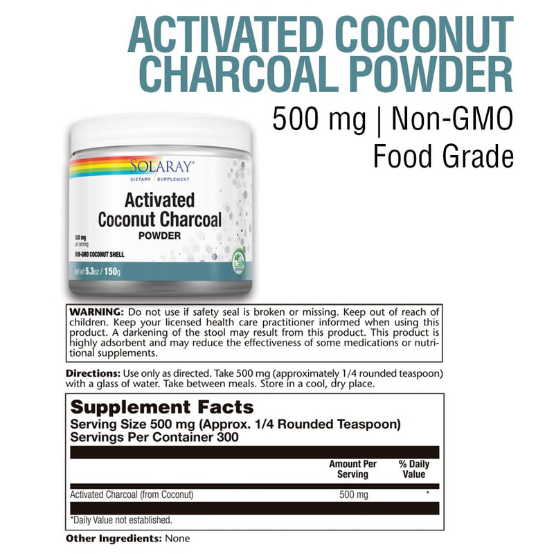 [Australia] - Solaray Activated Coconut Charcoal Powder 500 mg | Healthy Inner Cleansing & Digestive Tract Support | 300 Servings 
