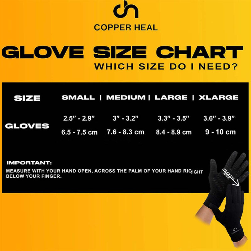 COPPER HEAL Copper Compression Gloves (PAIR) for Men and Women - Highest Copper Infused FULL FINGER Compression Gloves Hand Medium