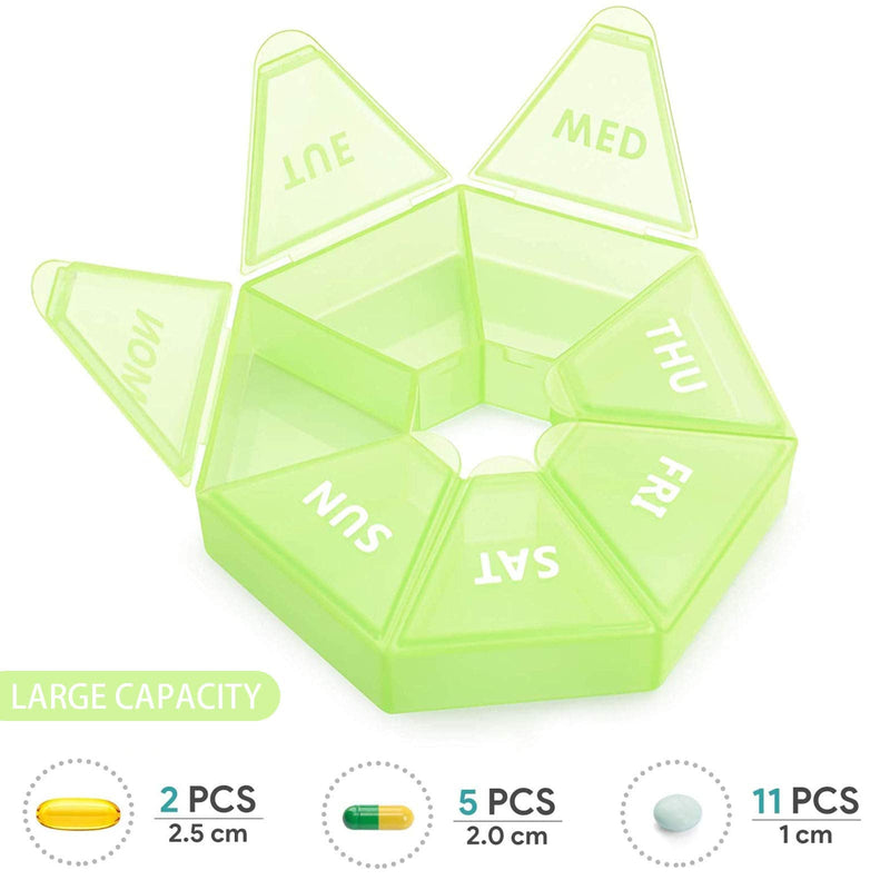 2PCS Weekly Pill Organizer Large 7 Day Pill Box Organizer Daily Medicine Case for Vitamin Fish Oil Pills Supplements Arthritis Friendly Green